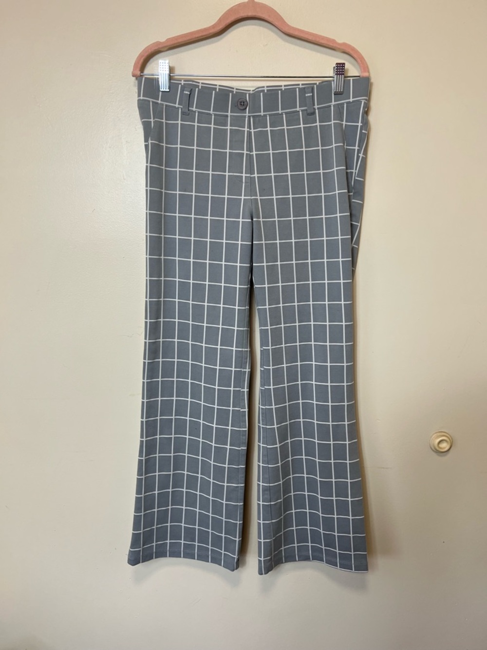 Betabrand Gray Windowpane Boot Cut Pants. Size Large-Petite. Pre-Owned.